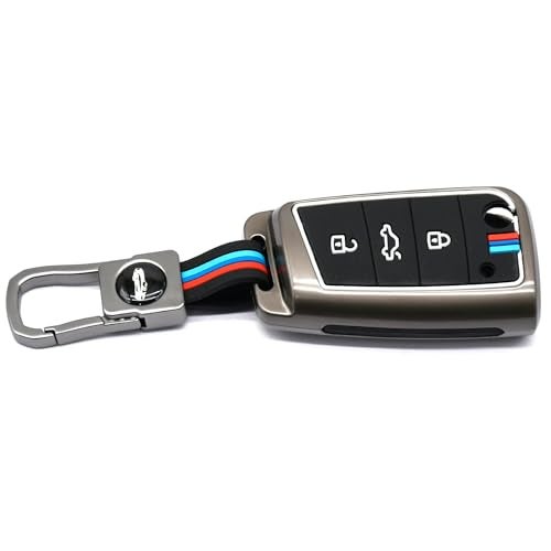 KMH Metal Car Key Cover with Volkswagen Polo Vento Jetta Ameo Virtus Taigun Tiguan T-Roc || Skoda Slavia Kylaq Kodiaq Kushaq Karoq Rapid Laura Superb Octavia Fabia Yeti Flip Keycover Keychain 3 Button - Image 5