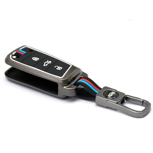 KMH Metal Car Key Cover with Volkswagen Polo Vento Jetta Ameo Virtus Taigun Tiguan T-Roc || Skoda Slavia Kylaq Kodiaq Kushaq Karoq Rapid Laura Superb Octavia Fabia Yeti Flip Keycover Keychain 3 Button - Image 4