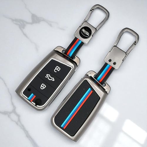KMH Metal Car Key Cover with Volkswagen Polo Vento Jetta Ameo Virtus Taigun Tiguan T-Roc || Skoda Slavia Kylaq Kodiaq Kushaq Karoq Rapid Laura Superb Octavia Fabia Yeti Flip Keycover Keychain 3 Button - Image 3