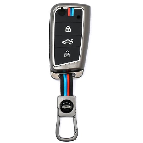 KMH Metal Car Key Cover with Volkswagen Polo Vento Jetta Ameo Virtus Taigun Tiguan T-Roc || Skoda Slavia Kylaq Kodiaq Kushaq Karoq Rapid Laura Superb Octavia Fabia Yeti Flip Keycover Keychain 3 Button - Image 1