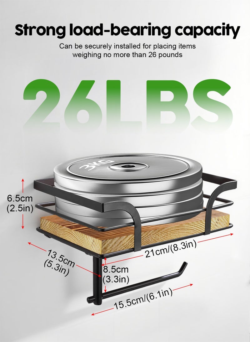 هومار كيت حامل ورق التواليت مثبت على الحائط - حامل ورق التواليت مع رف خشبي للتخزين، منظم ديكور دافئ للحمام للمناديل والهاتف المحمول وحامل مناديل القراءة للحمام والمطبخ، رف خشبي بني فاتح - Image 3