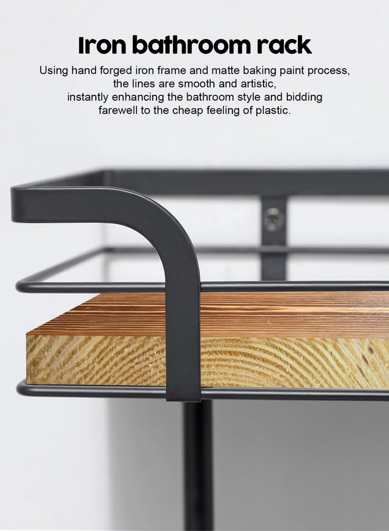 هومار كيت حامل ورق التواليت مثبت على الحائط - حامل ورق التواليت مع رف خشبي للتخزين، منظم ديكور دافئ للحمام للمناديل والهاتف المحمول وحامل مناديل القراءة للحمام والمطبخ، رف خشبي بني فاتح - Image 5