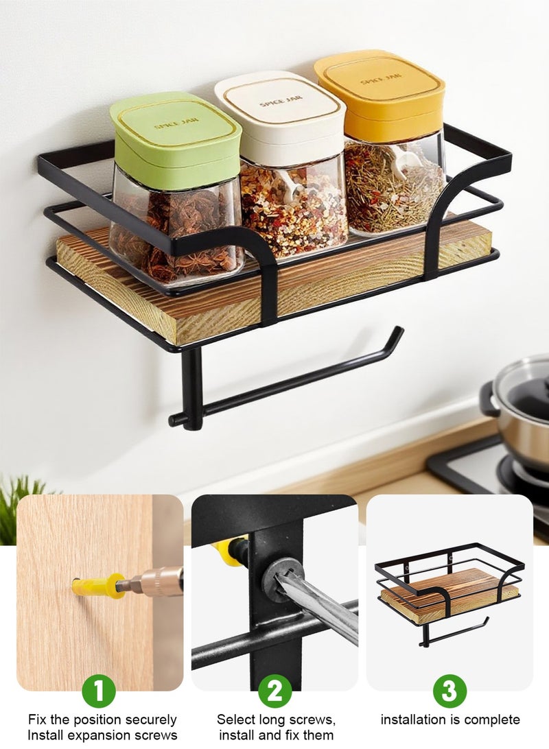 هومار كيت حامل ورق التواليت مثبت على الحائط - حامل ورق التواليت مع رف خشبي للتخزين، منظم ديكور دافئ للحمام للمناديل والهاتف المحمول وحامل مناديل القراءة للحمام والمطبخ، رف خشبي بني فاتح - Image 4