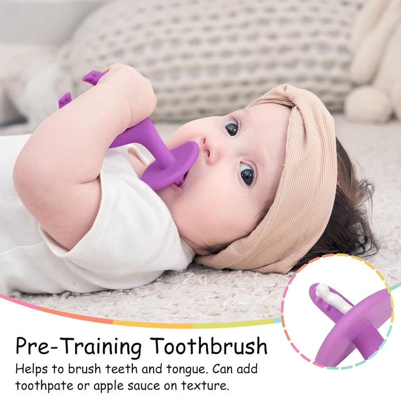 Mombella Purple Elephant Teether for Babies 3-12 Months, 2 in 1 Teether & Toothbrush, Soft Silicone, BPA Free - Image 4