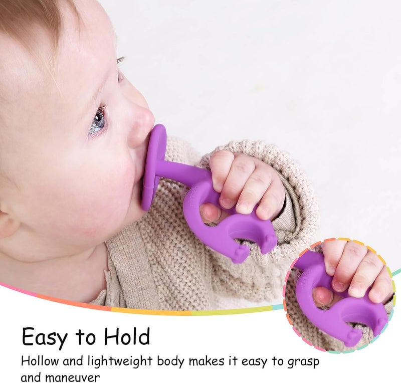 Mombella Purple Elephant Teether for Babies 3-12 Months, 2 in 1 Teether & Toothbrush, Soft Silicone, BPA Free - Image 2