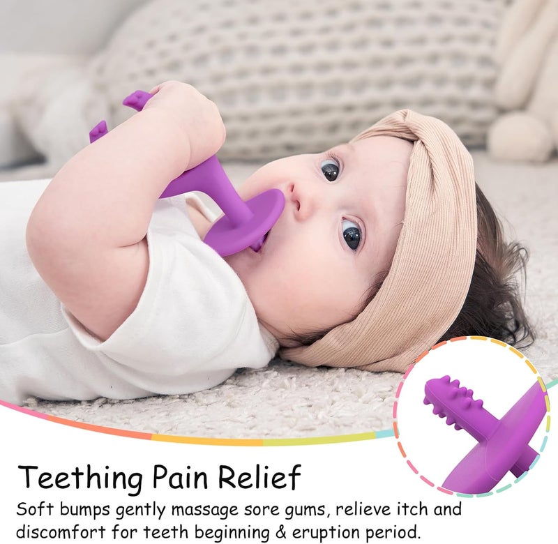 Mombella Purple Elephant Teether for Babies 3-12 Months, 2 in 1 Teether & Toothbrush, Soft Silicone, BPA Free - Image 3