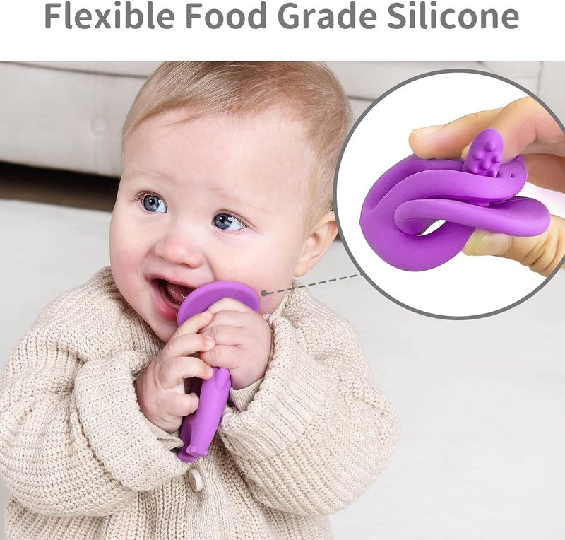 Mombella Purple Elephant Teether for Babies 3-12 Months, 2 in 1 Teether & Toothbrush, Soft Silicone, BPA Free - Image 5