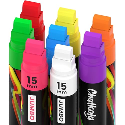 Chalkola 8 Washable Window Markers for Cars - 15mm Jumbo, 3 in 1 Nib, 28g Ink - Liquid Chalk Markers for Chalkboard, Blackboard, Glass, Bistro, Auto, Menu Board - Loved by Teachers, Kids, Artists, Businesses - Image 1