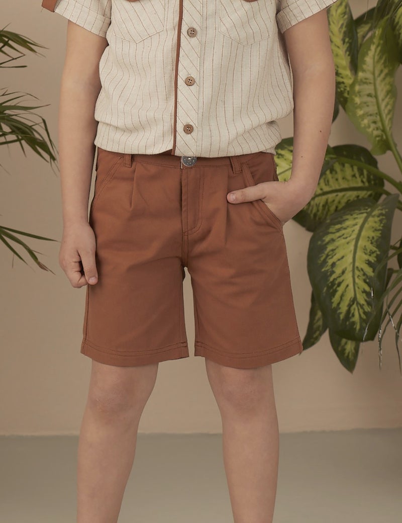 Ollie&Olla Brown Boy Gabardine Shorts  - Image 1