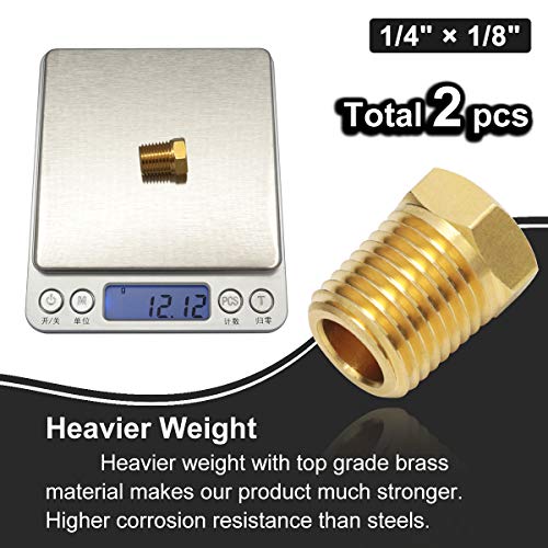 Boeray 1/4 Inch NPT Male Thread to 1/8 Inch NPT Female Thread Brass Pipe Fitting, Reducing Hex Head Hose Bushing Adapter Convert Pack of 2 - Image 5