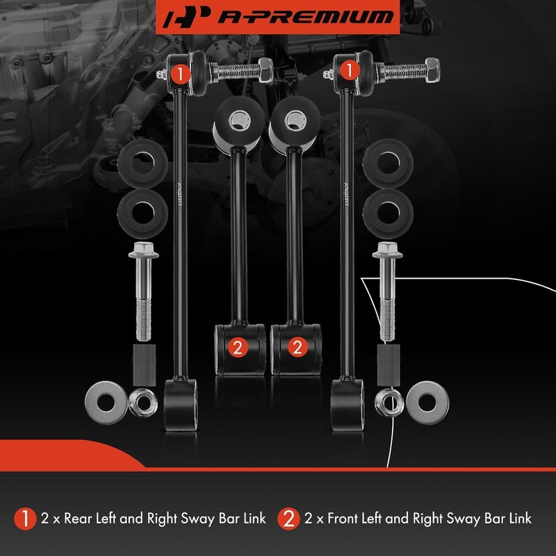 A-Premium Set of 4, Front & Rear Sway Bar Links Kit Stabilizer Bar Links, Compatible with Jeep Liberty 2008-2012, Dodge Nitro 2007-2011 - Image 3