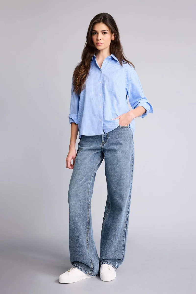ديفاكتو Oversize Fit Shirt Collar Poplin Slogan Long Sleeve Shirt