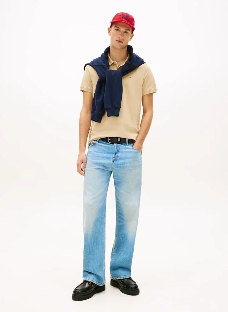 TOMMY JEANS  Tommy Flag Slim Fit Pique Polo Shirt for Men | Best Price UAE