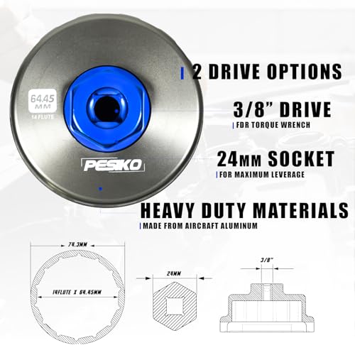 PESIKO 64mm Oil Filter Wrench and Drain Hose for Toyota, Lexus and Scion 2.0-5.7L Engine Cartridge Style Oil Filter Remover Tool - Image 3