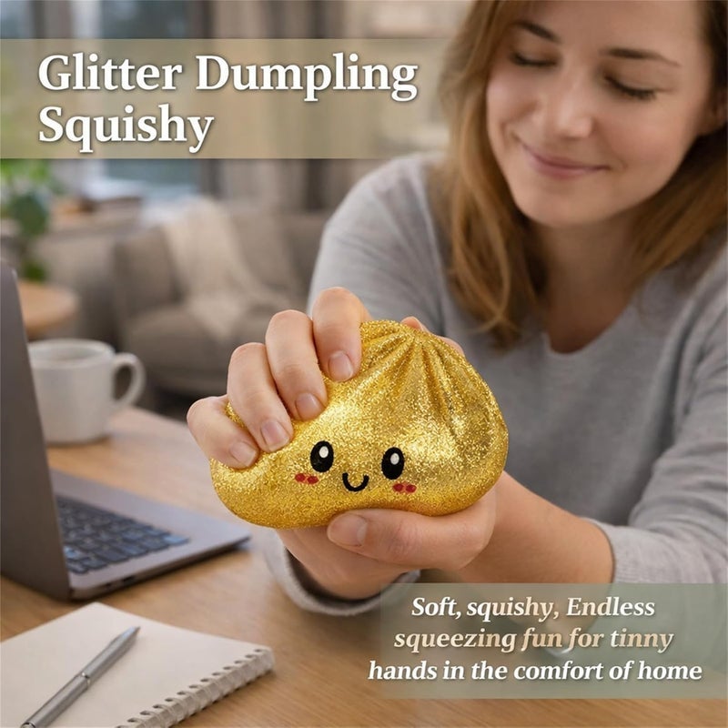 general Pink Dumpling Squishy Toy with Box Soft Glitter Stress Relief Squeeze - Image 4