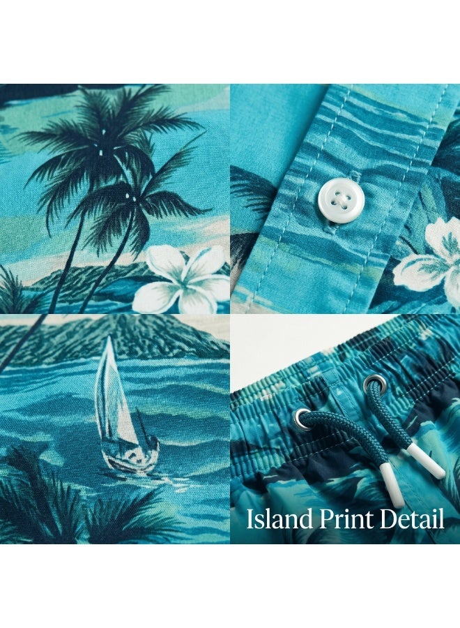IceZone Men’s 2-Piece Matching Set, Aloha Sunset Print Short Sleeve Button-Up Shirt and Shorts - Image 3