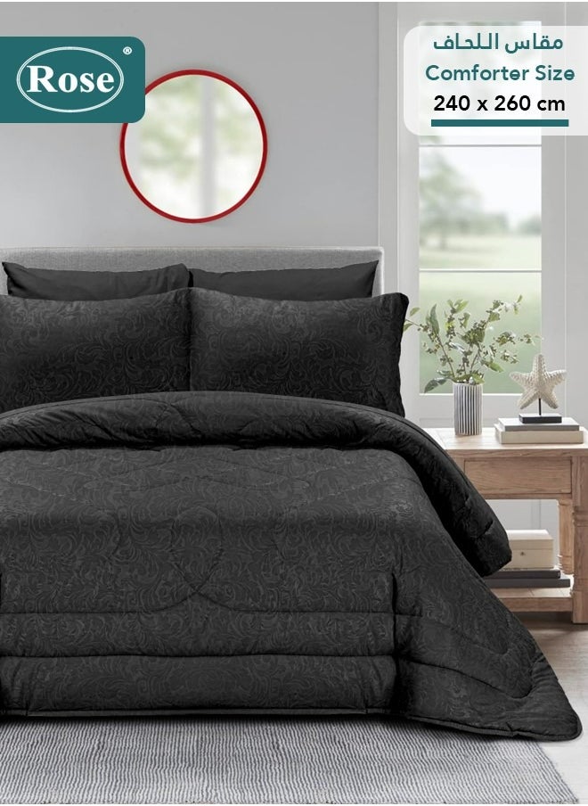 Rose ROSE Luxurious Flory Comforter, Premium Cotton Alternative Microfiber, Set of 6 pieces, Super Soft Cozy Breathable Cooling Lightweight, King size 260x240 cm, Black  - Image 1