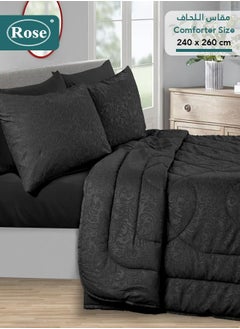 Rose ROSE Luxurious Flory Comforter, Premium Cotton Alternative Microfiber, Set of 6 pieces, Super Soft Cozy Breathable Cooling Lightweight, King size 260x240 cm, Black  - Image 2
