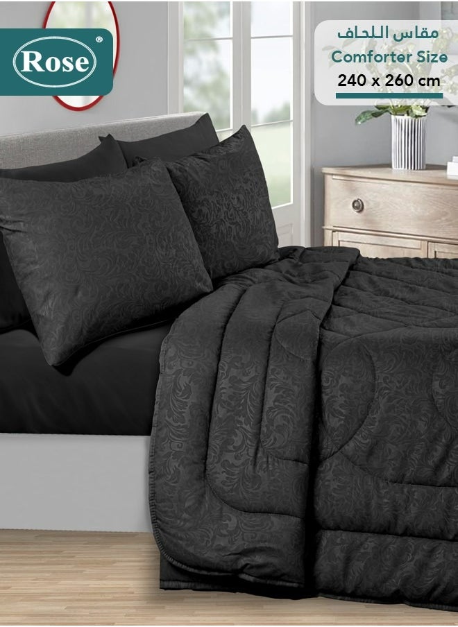 Rose ROSE Luxurious Flory Comforter, Premium Cotton Alternative Microfiber, Set of 6 pieces, Super Soft Cozy Breathable Cooling Lightweight, King size 260x240 cm, Black  - Image 2
