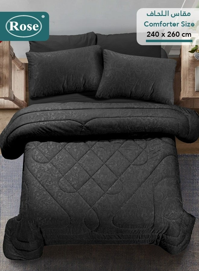 Rose Luxurious Flory Comforter Set, High Quality Microfiber, 6 pieces, Super Soft Cozy Breathable Cooling, King size 240x250 cm, Black - Image 4