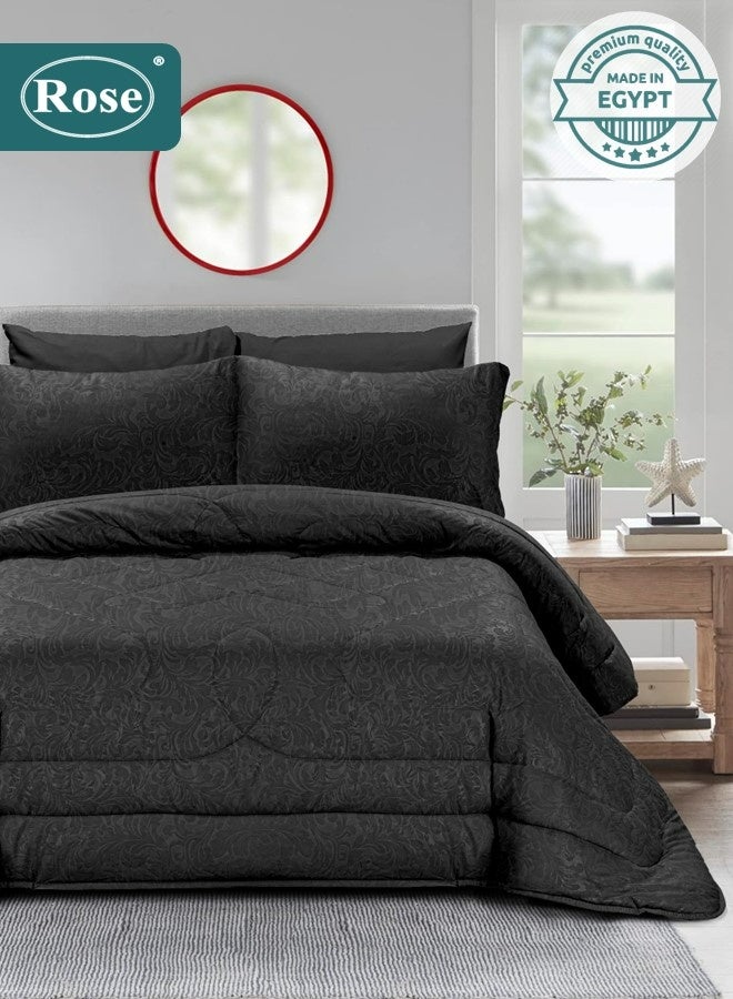 Rose Luxurious Flory Comforter Set, High Quality Microfiber, 6 pieces, Super Soft Cozy Breathable Cooling, King size 240x250 cm, Black - Image 1