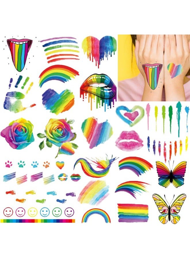 Ooopsi Colourful Temporary Rainbow Lips Butterfly Rose Heart Tattoo - 140 Pieces (9 Sheets) - Image 1
