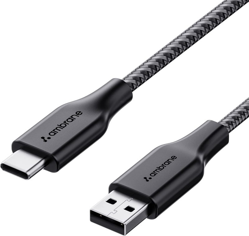 AMBRANE Unbreakable 3A Fast Charging 1.5m Braided Type C Cable for Smartphones, Tablets, Laptops & other Type C devices, 480Mbps Data Sync, Quick Charge 3.0 (RCT15A, Black) - Image 1