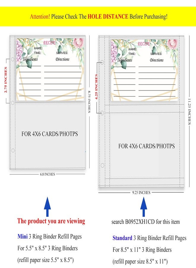 tutata Recipe Card Page Protectors, Mini Recipe Card Sleeves for 8.5 x 9.5 3-Ring Binder, 2 Pockets Per Page, Recipe Binder Refill Pages (50 PCS, 4x6 Inch Pockets) - Image 2