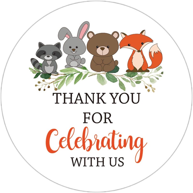 None/Brand 2 Inch Thank You for Celebrating with Us Stickers Baby Shower Thank You Sticker Labels Woodland Animals Thank You Stickers for Baby Shower Party Birthday Party Favor Pack of 50 - Image 1