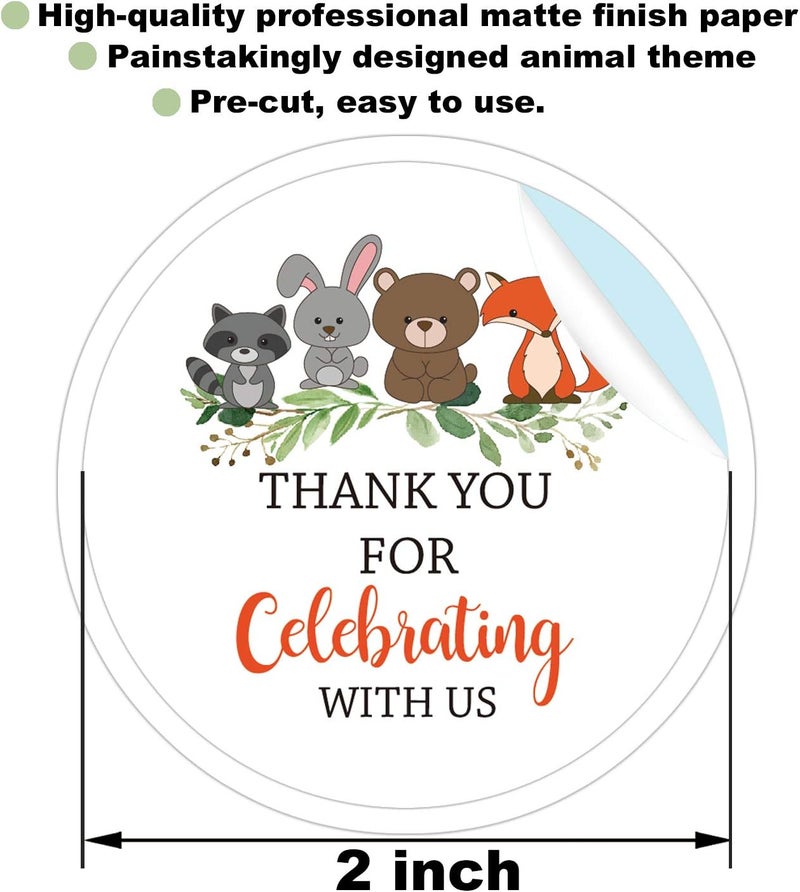 None/Brand 2 Inch Thank You for Celebrating with Us Stickers Baby Shower Thank You Sticker Labels Woodland Animals Thank You Stickers for Baby Shower Party Birthday Party Favor Pack of 50 - Image 3