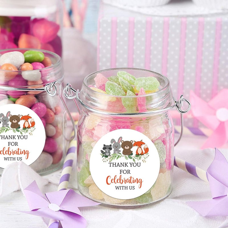 None/Brand 2 Inch Thank You for Celebrating with Us Stickers Baby Shower Thank You Sticker Labels Woodland Animals Thank You Stickers for Baby Shower Party Birthday Party Favor Pack of 50 - Image 4