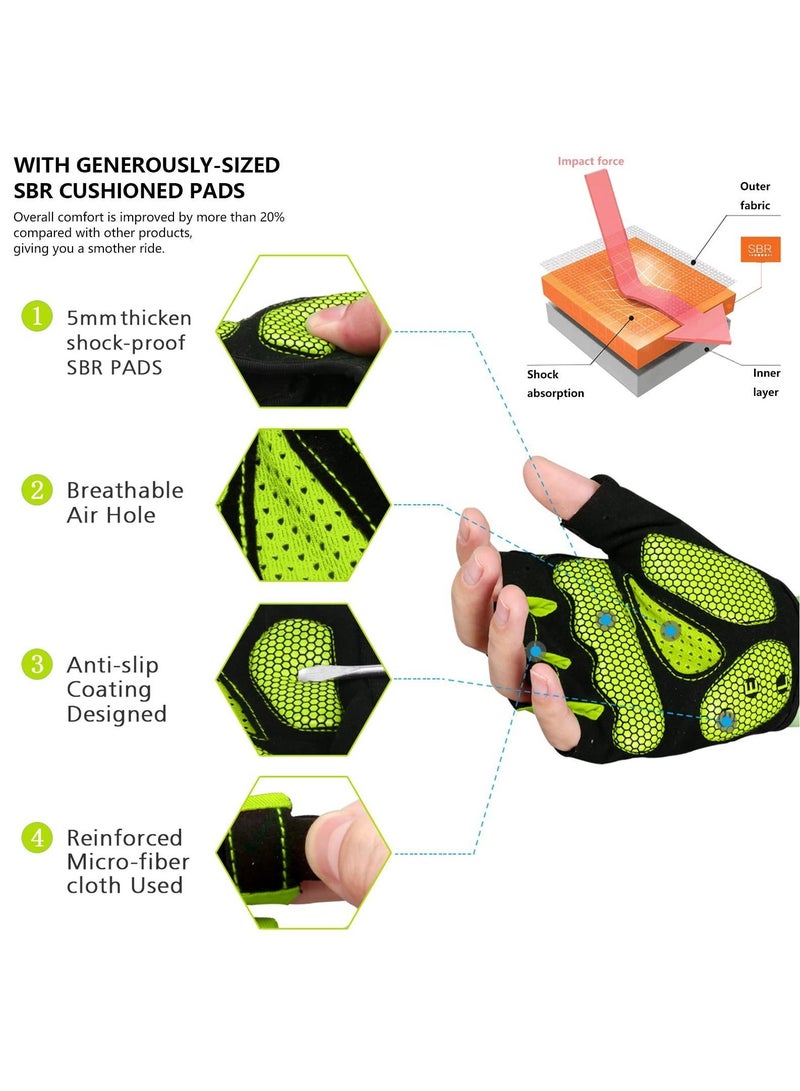 Gel SYOSI Cycling Gloves, Bike Gloves for Men & Women Half Finger with Gel Pad Cycling/Workout/Motorcycle/Gym/Training/Outdoor (Green, XL) - Image 2