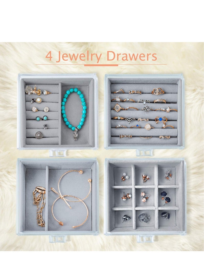 Excefore Acrylic Jewelry Box, Clear Jewelry Organizer, with 4 Drawers & 2 Earring Holder, Dustproof Velvet Jewelry Display Case, For Bracelet Necklace Rings Storage, for Jewelry Storage and Display Gift - Image 3