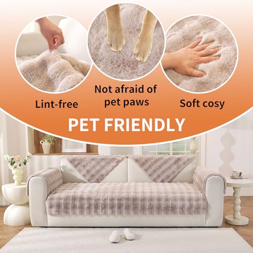 Hittun Waterproof Dog Bed Cover Non Slip Couch Covers for Dogs Washable Soft Faux Fur Sofa Cover Couch Covers for 3 Cushion Couch Sofa Pet Friendly (Khaki) - Image 5