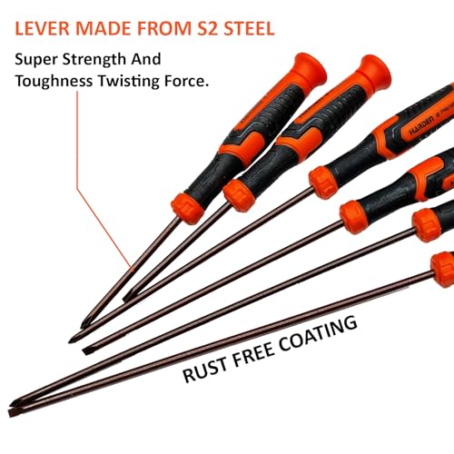 Harden Professional 6PCS Precision Long Reach Magnetized Tip Screwdriver Set (Slotted 3mm - 3 Pcs and Phillips PH00-3 Pcs), S2 Steel, Plastic Handle - 550123 - Image 3