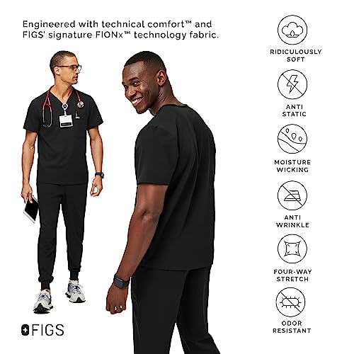FIGS Leon Three-Pocket Scrub Top for Men - Black, M - Image 3