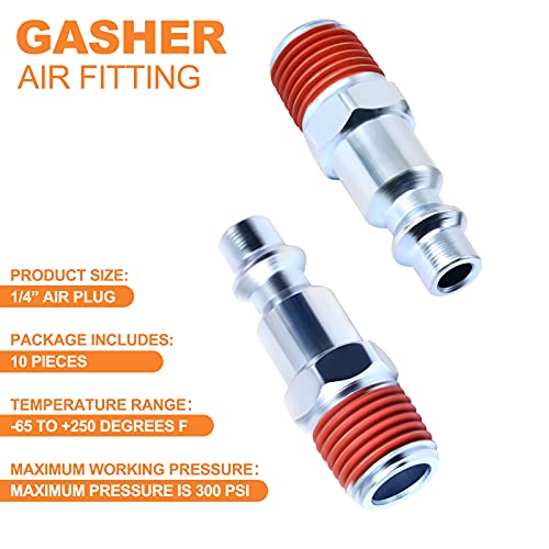 GASHER 1/4-Inch NPT Male Industrial Air Plug, Pneumatic Plugs 300PSI (10-Pack) - Image 3