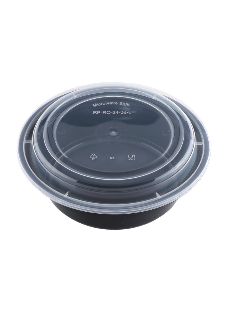 Richoos Disposable Bento Meal Prep Containers, 32oz Black Round Base with Clear Lids, 60-Pack – Microwave & Freezer Safe, Ideal for Food Storage and Takeout - Image 1