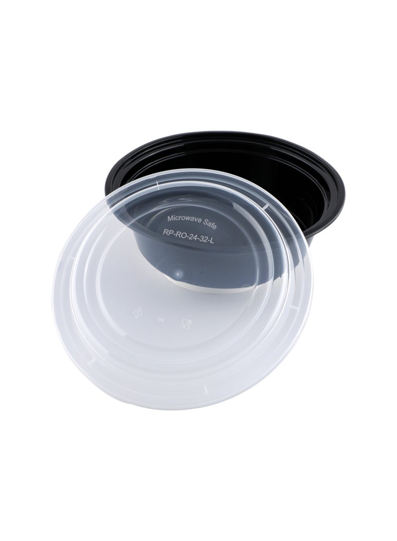 Richoos Disposable Bento Meal Prep Containers, 32oz Black Round Base with Clear Lids, 60-Pack – Microwave & Freezer Safe, Ideal for Food Storage and Takeout - Image 2
