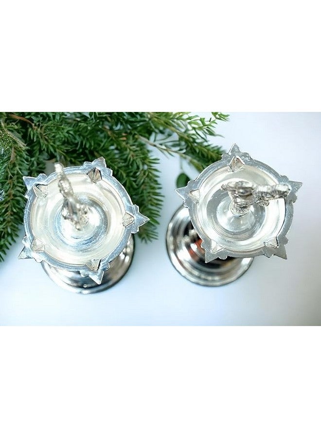 Sigaram German Silver 8x3.5 InchPeacock Handle Diya for Home & Temple Pooja Decore K3135 - Image 2