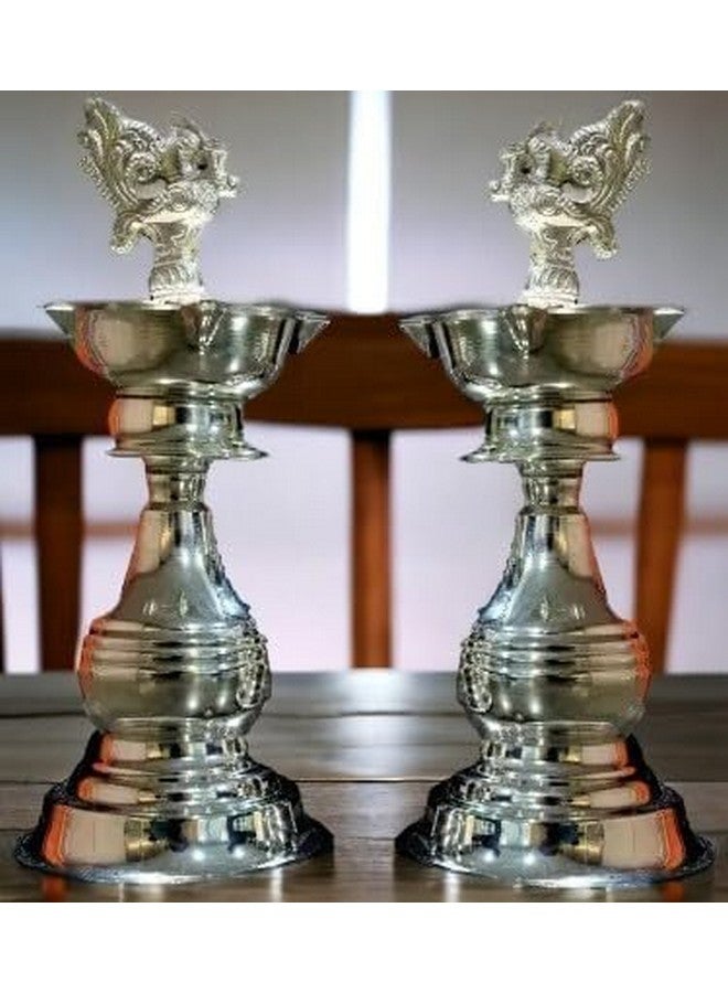 Sigaram German Silver 8x3.5 InchPeacock Handle Diya for Home & Temple Pooja Decore K3135 - Image 5