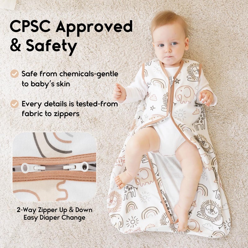 Yoofoss Baby Sleep Sack 0-6 Months 0.5 Tog Wearable Blanket for Baby, 3 Pack 100% Organic Cotton Infant Toddler Sleeping Sack 2-Way Zipper Lightweight Sleep Sack - Image 4