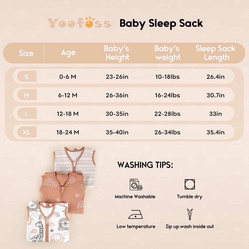 Yoofoss Baby Sleep Sack 0-6 Months 0.5 Tog Wearable Blanket for Baby, 3 Pack 100% Organic Cotton Infant Toddler Sleeping Sack 2-Way Zipper Lightweight Sleep Sack - Image 5
