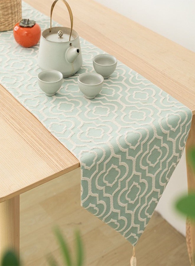 Bukela Moroccan Style Linen Table Runner Light Green 32 x 180cm - Image 1