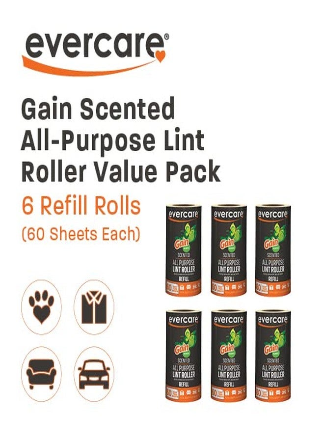 Evercare Pack of 6 Gain Scented All-Purpose Lint Roller Refill Rolls, 60 Sheets Each - Image 1