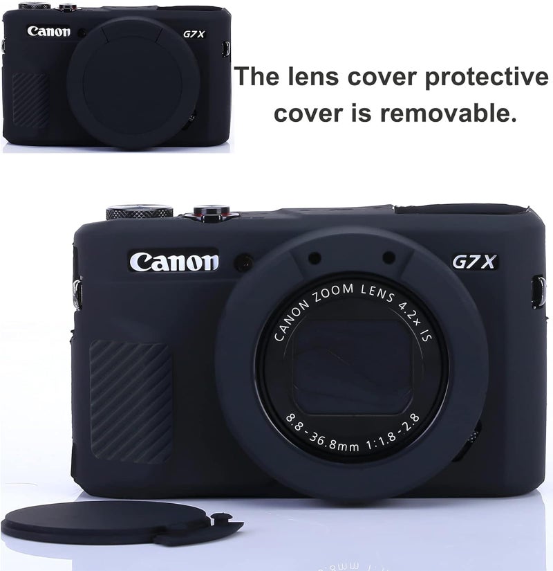 Yisau G7X Mark II Camera Case, G7X Removable Lens Cover Silicone Cover for Canon PowerShot G7X ii, G7X Accessories, Lightweight Rubber Soft Silicone Case - Glamour Black - Image 5