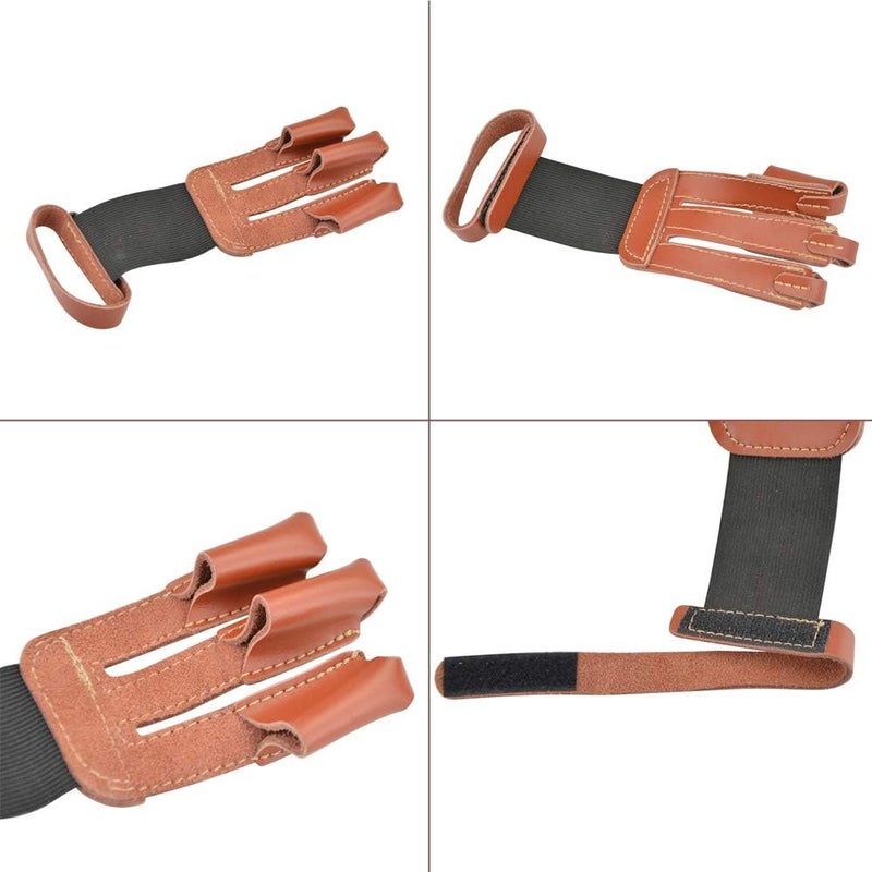 SHARROW Archery Protector Set Glove 3 Finger Guard Leather Arm Guard Bracers Finger Tabs Thumb Ring Finger Protector Protective Gear Set for Compound Bow Recurve Bow Shooting Hunting - Image 2
