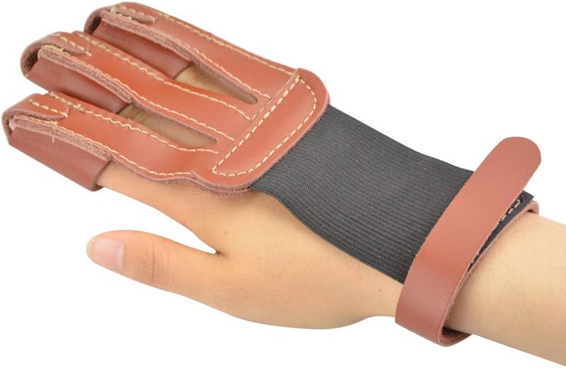 SHARROW Archery Protector Set Glove 3 Finger Guard Leather Arm Guard Bracers Finger Tabs Thumb Ring Finger Protector Protective Gear Set for Compound Bow Recurve Bow Shooting Hunting - Image 3