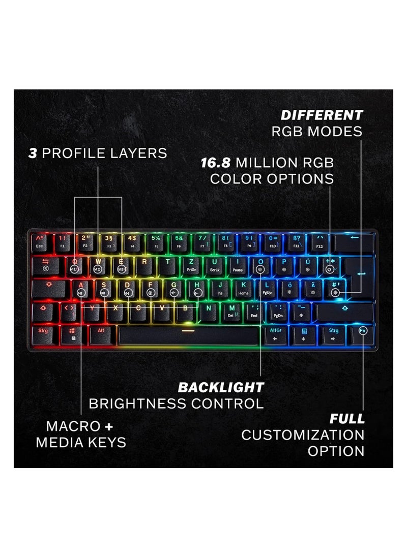 Gaming GK61 Mechanical Gaming Keyboard - 61 Keys Multi Color RGB Illuminated LED Backlit Wired Programmable Tactile (Gateron Optical Brown)
