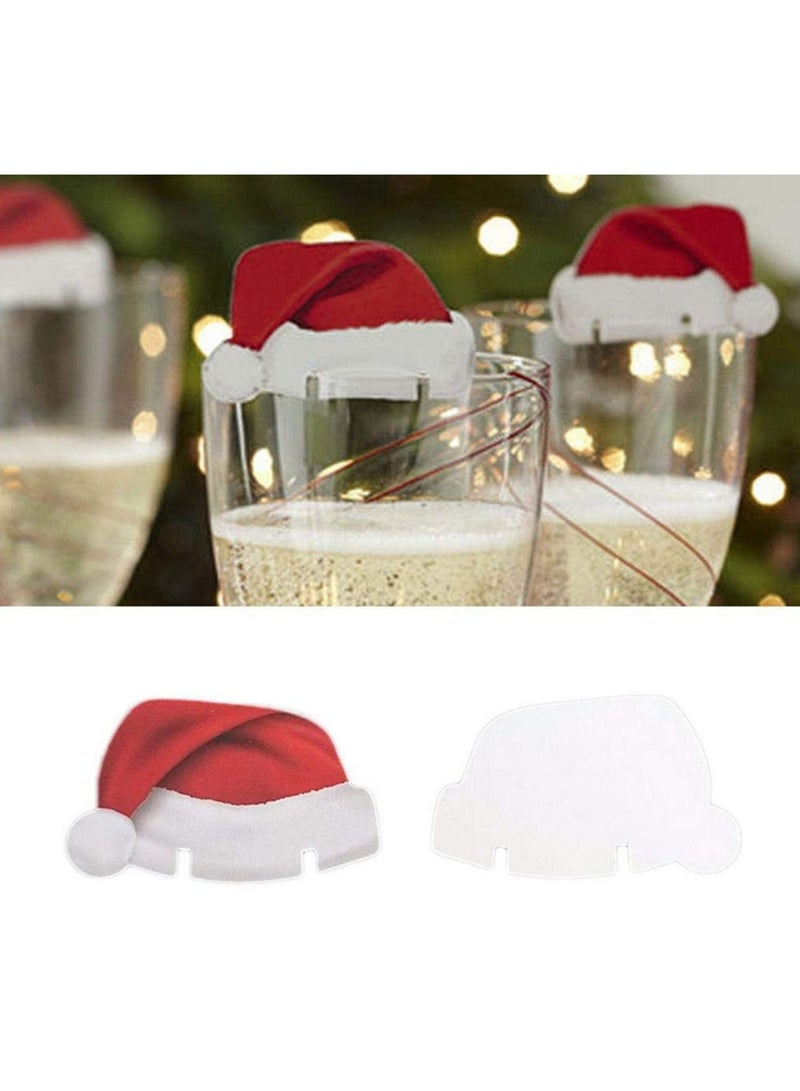 10 قطعة جديدة من ديكورات عيد الميلاد: قبعات أكواب النبيذ وبطاقات الشمبانيا وقبعات نبيذ عيد الميلاد الحمراء وديكورات حفلات العطلات - Image 4